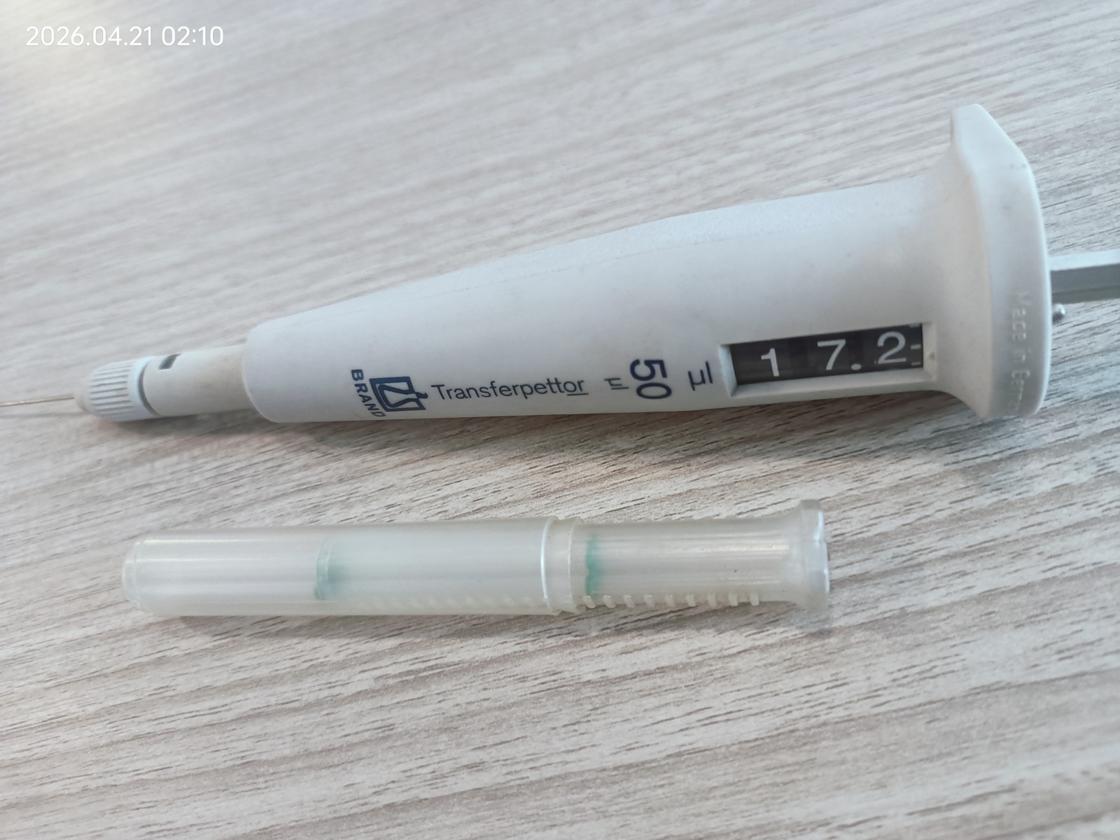 127 USED BRAND® Transferpettor positive displacement pipette, 50-0.1 uL