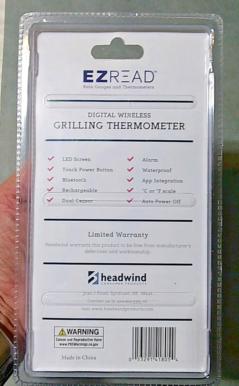 EZ Read Digital Wireless Grilling Thermometer, Factory Sealed