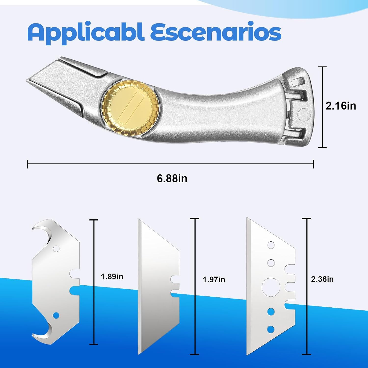 2PCS Silver Fixed Blade Roofing Knife Utility Knife with 3 Functions for 6 Bl...