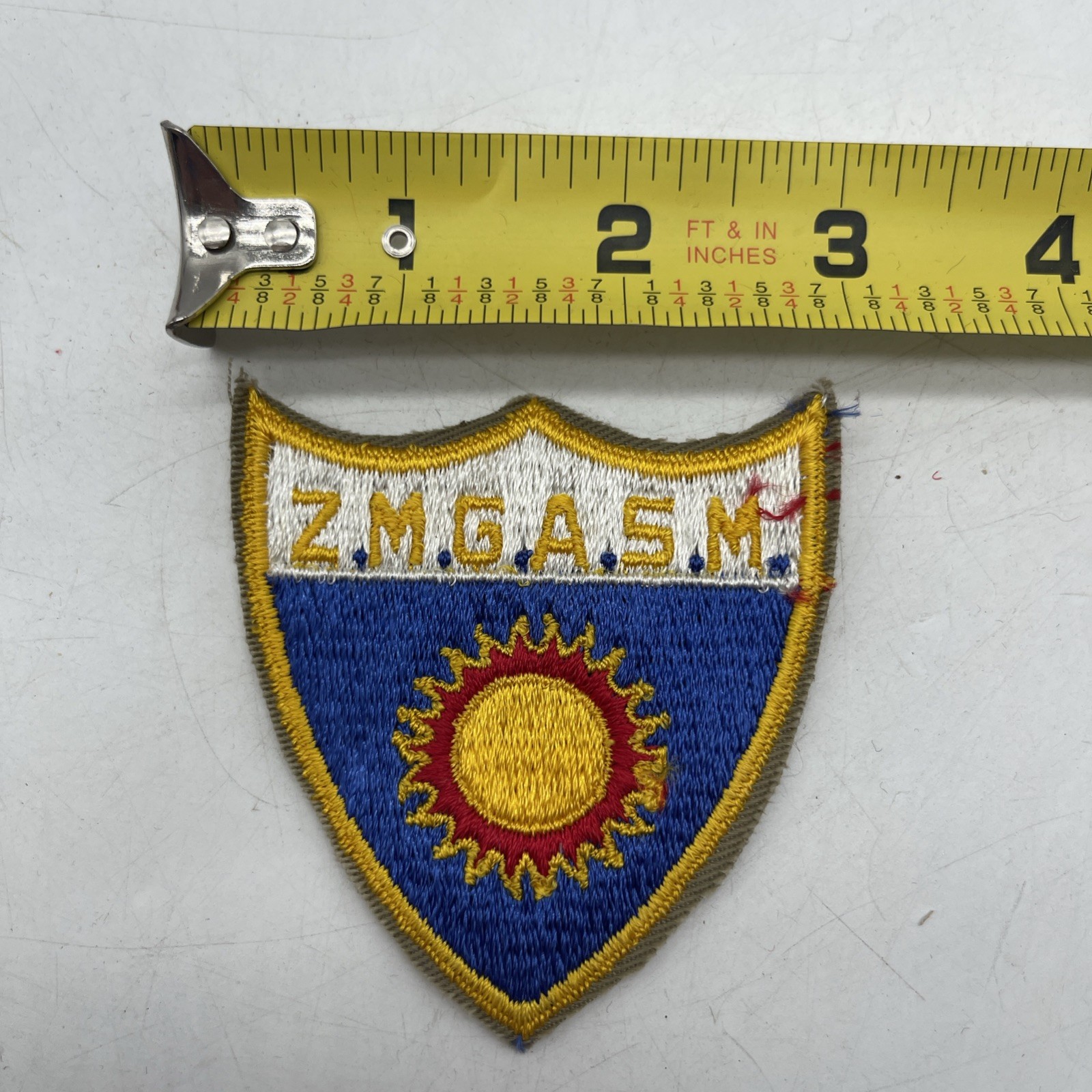 Vintage Guatemala Army Patch Z.M.G.A.S.M. Sun Cut ~3” Blue White Red Yellow