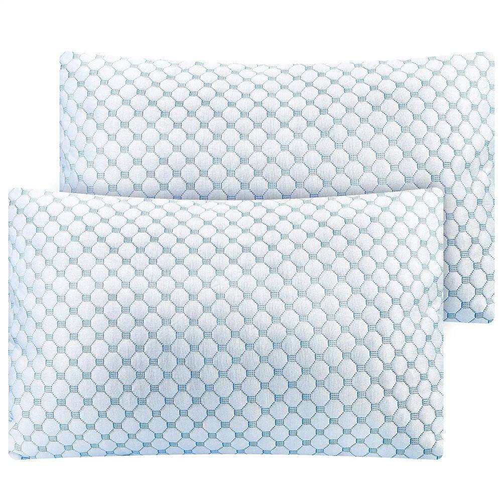 2-Piece Queen Size Cooling Memory Foam Pillow, Ventilated Soft Double Sided Bed