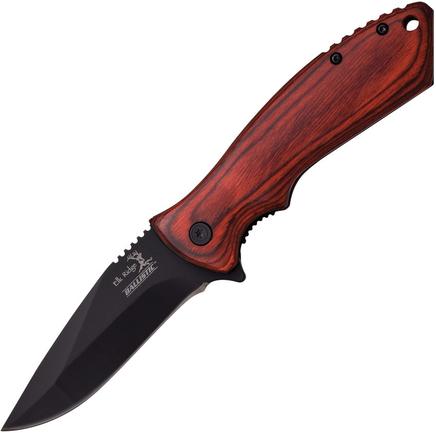 Elk Ridge A/O Spring Assisted Brown Wood Black Folding Pocket Knife A002PW