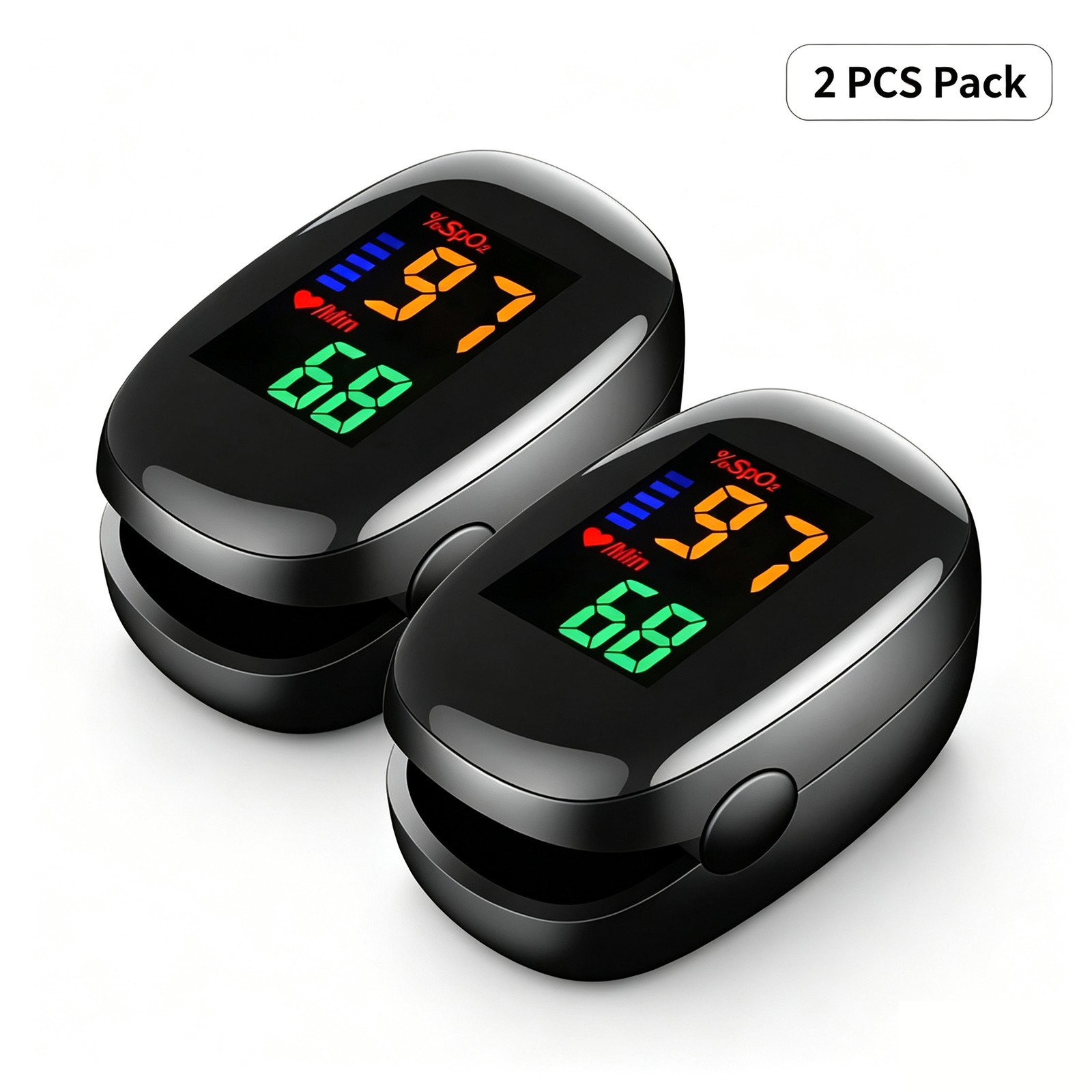 2pcs Fingertip Pulse Oximeter LED Heart Rate Monitor Fast SpO2 Reading Black