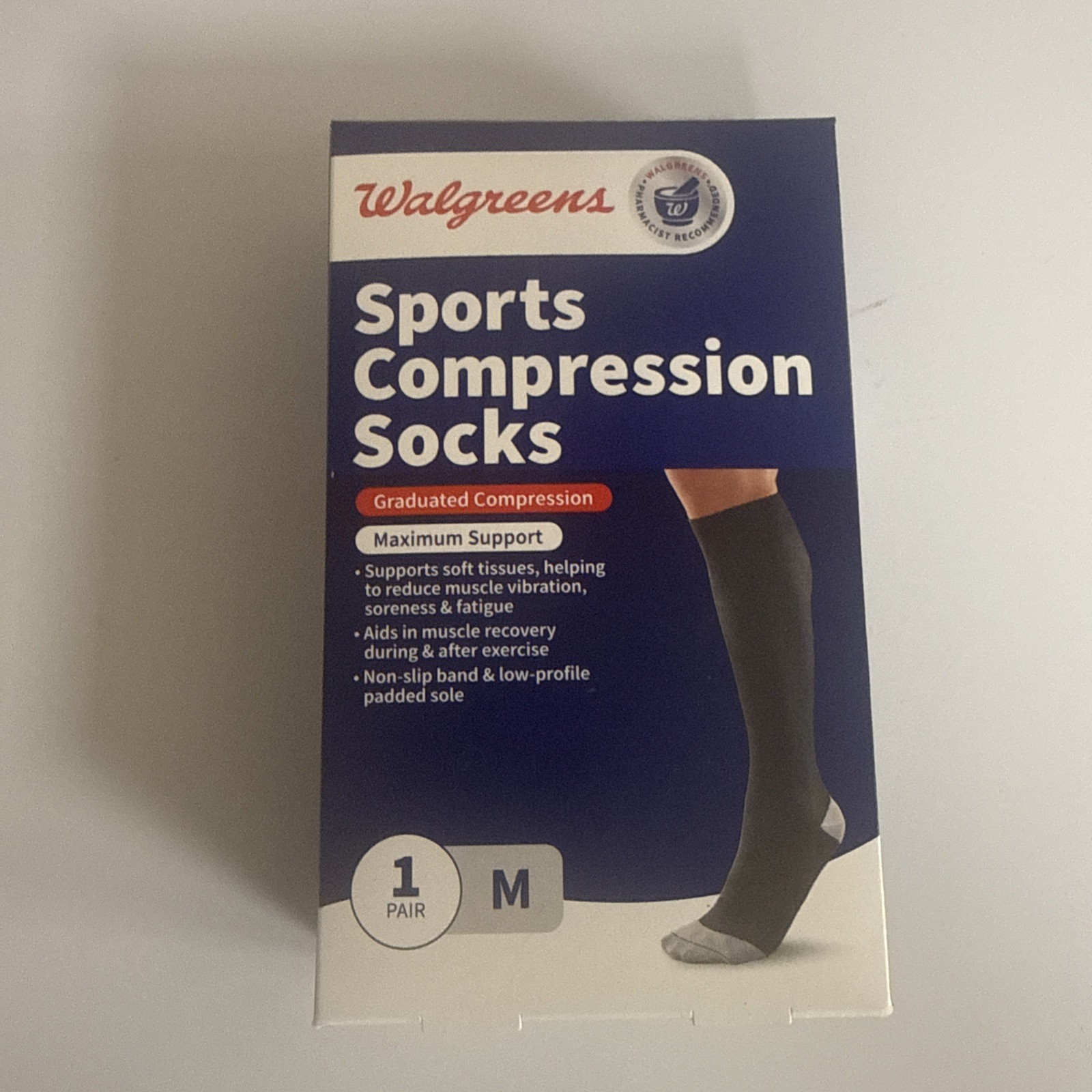 Walgreens ~Sports Compression Socks ~Max Support ~Size: Medium ~One Pair NEW