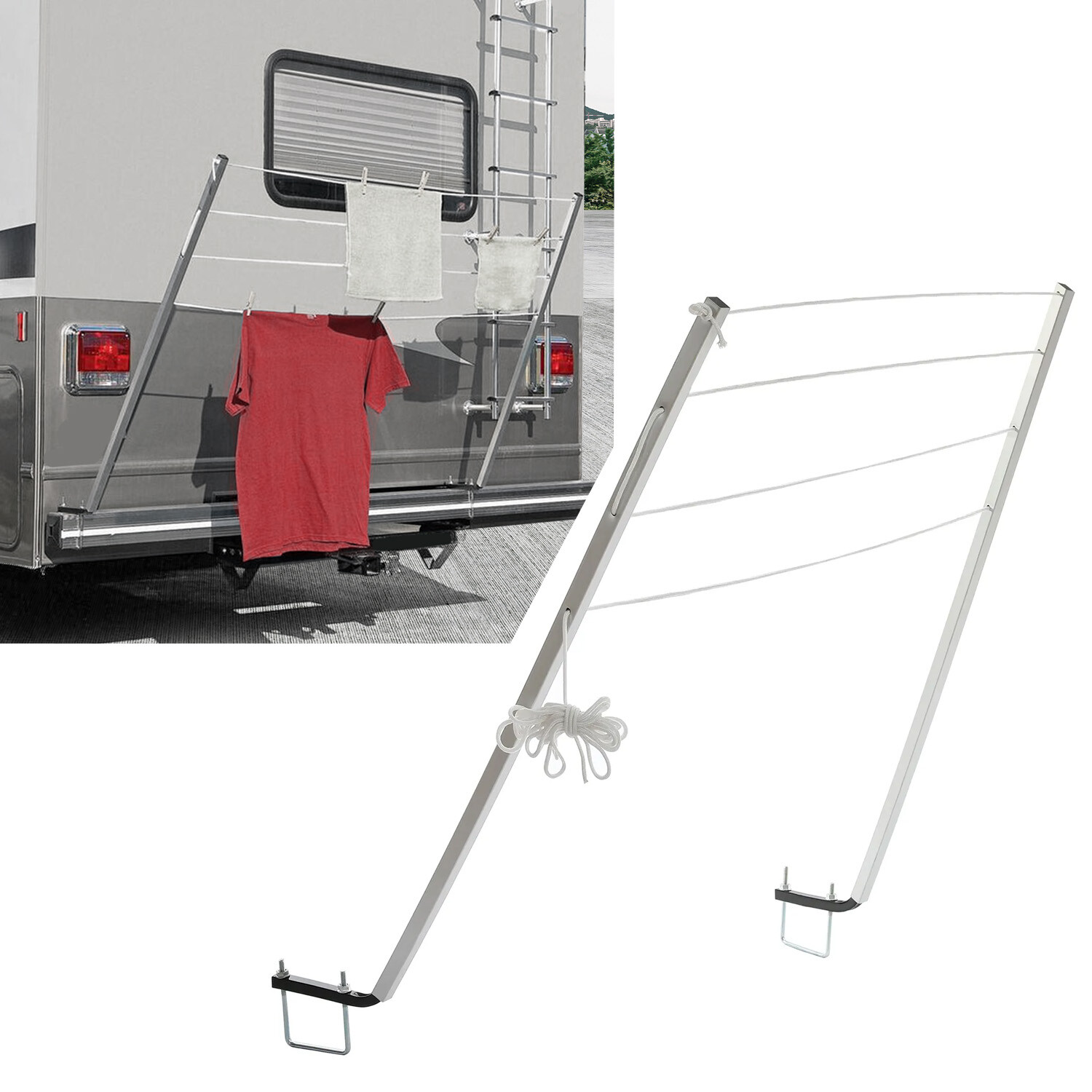 Clothesline Drying Rack Bumper Mount 48" Long Clothes Line For RV Camper Trailer