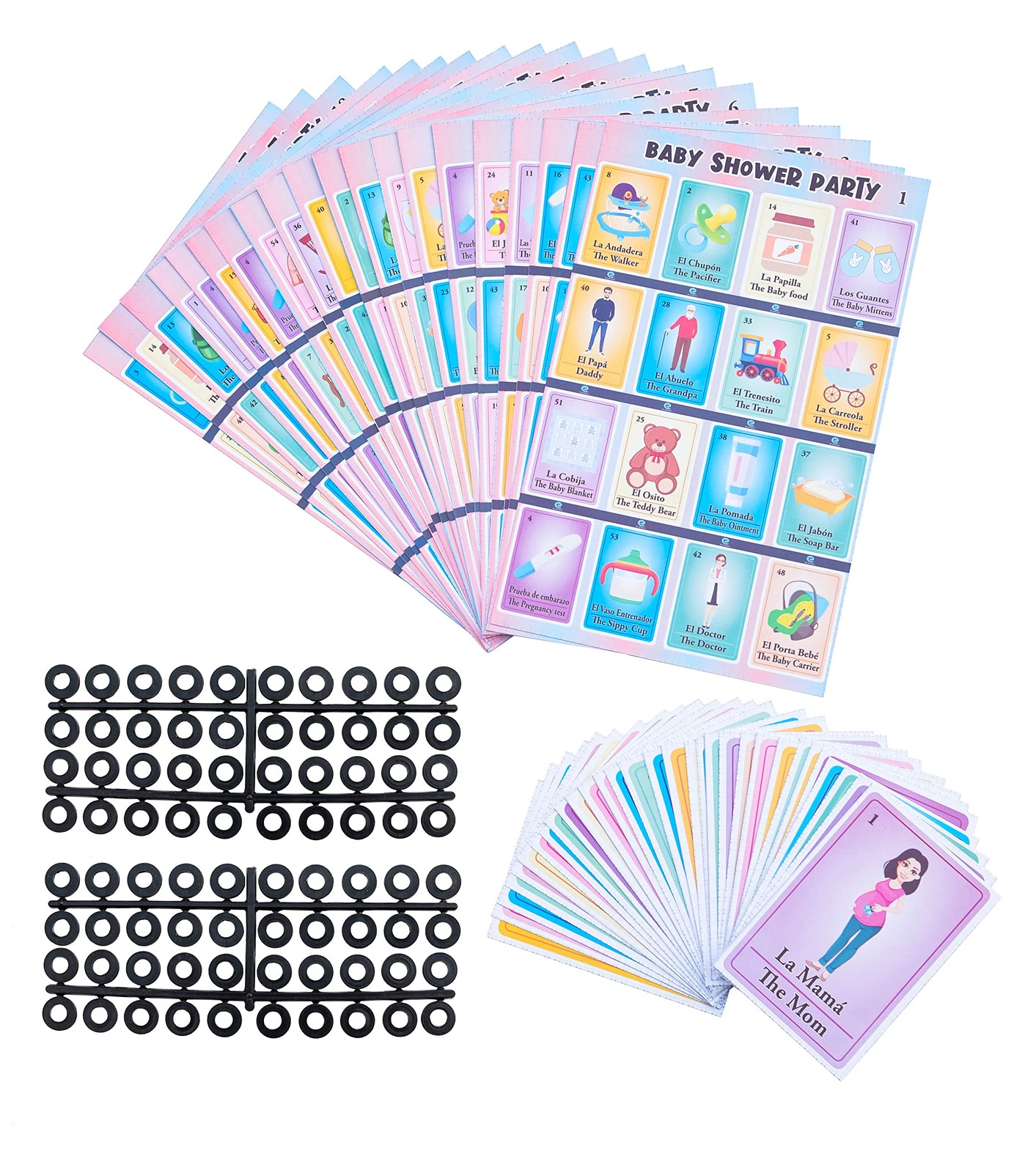 ELIASM Baby Shower Bingo Kit - Bilingual English Spanish, for 8.5x5.5 inches