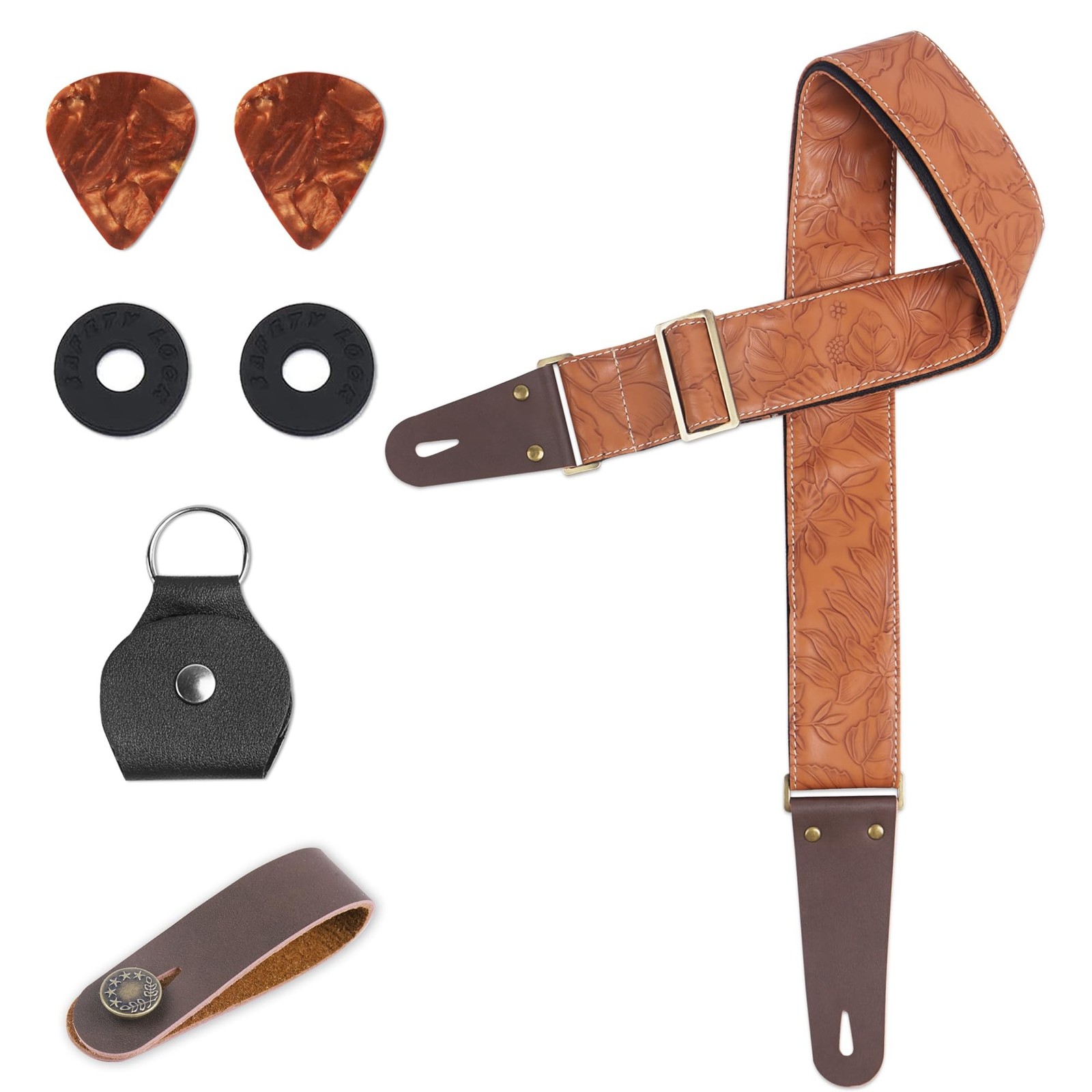 Adjustable Guitar Strap Includes 2 Strap Locks & 2 Matching Picks & 1 Picks H...
