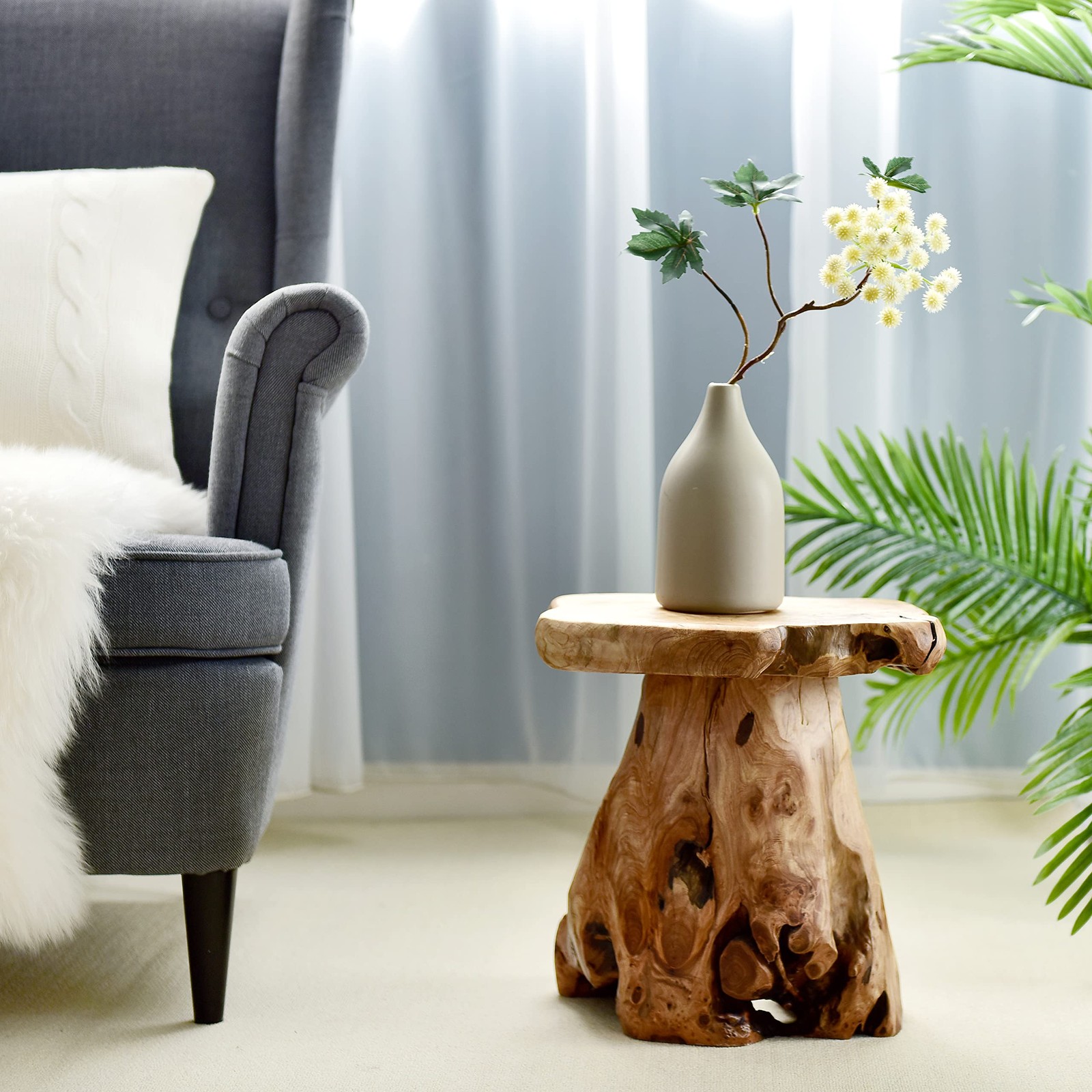 Natural Cedar Stump Stool, 14" End Table, Live Edge Side Table, Plant Stand, ...