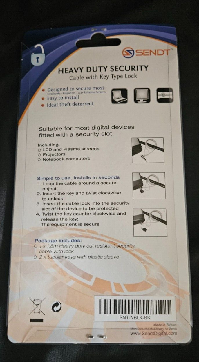 Sendt Notebook Security Cable- (15220-15222, 15224)