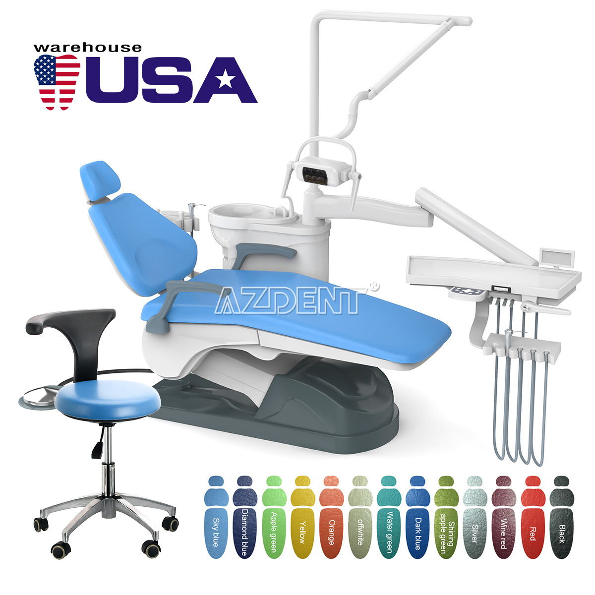 Dental Unit Chair Computer Controlled DC Motor + Stool /Moblie Delivery Unit USA