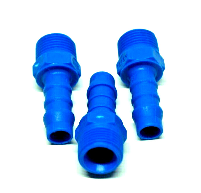 MALE STRAIGHT HOSE CONNECTER BSPT THREAD BLUE NYLON PLASTIC (3/8" x 3/8") 3 pcs
