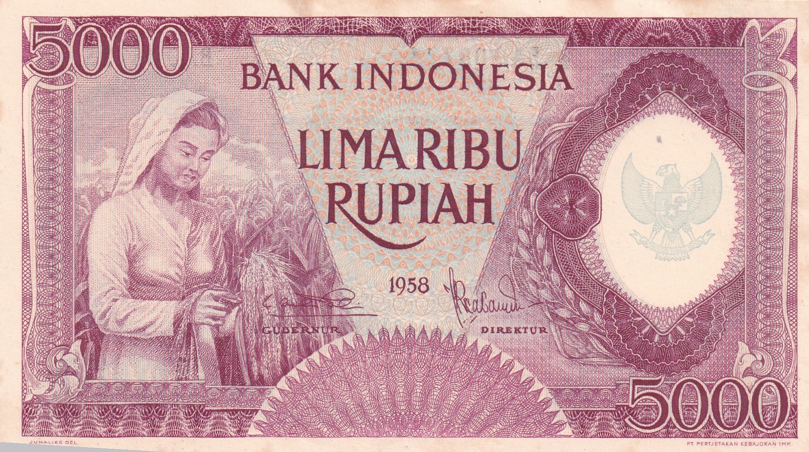 BANK OF INDONESIA 5000 RUPIAH 1958 AU P-63