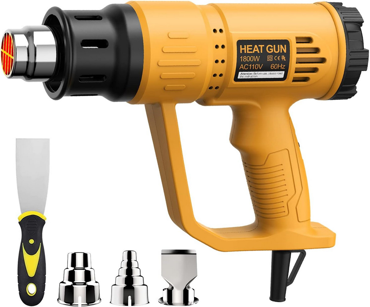 Heat Gun Kit 1800W with Dual-Temperature 4 Nozzles,Hot Air Gun 662℉ & 1112℉ Heat