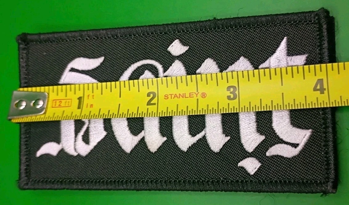 "Saint" Embroidered Tactical Patch – Old English Font (Black & White)