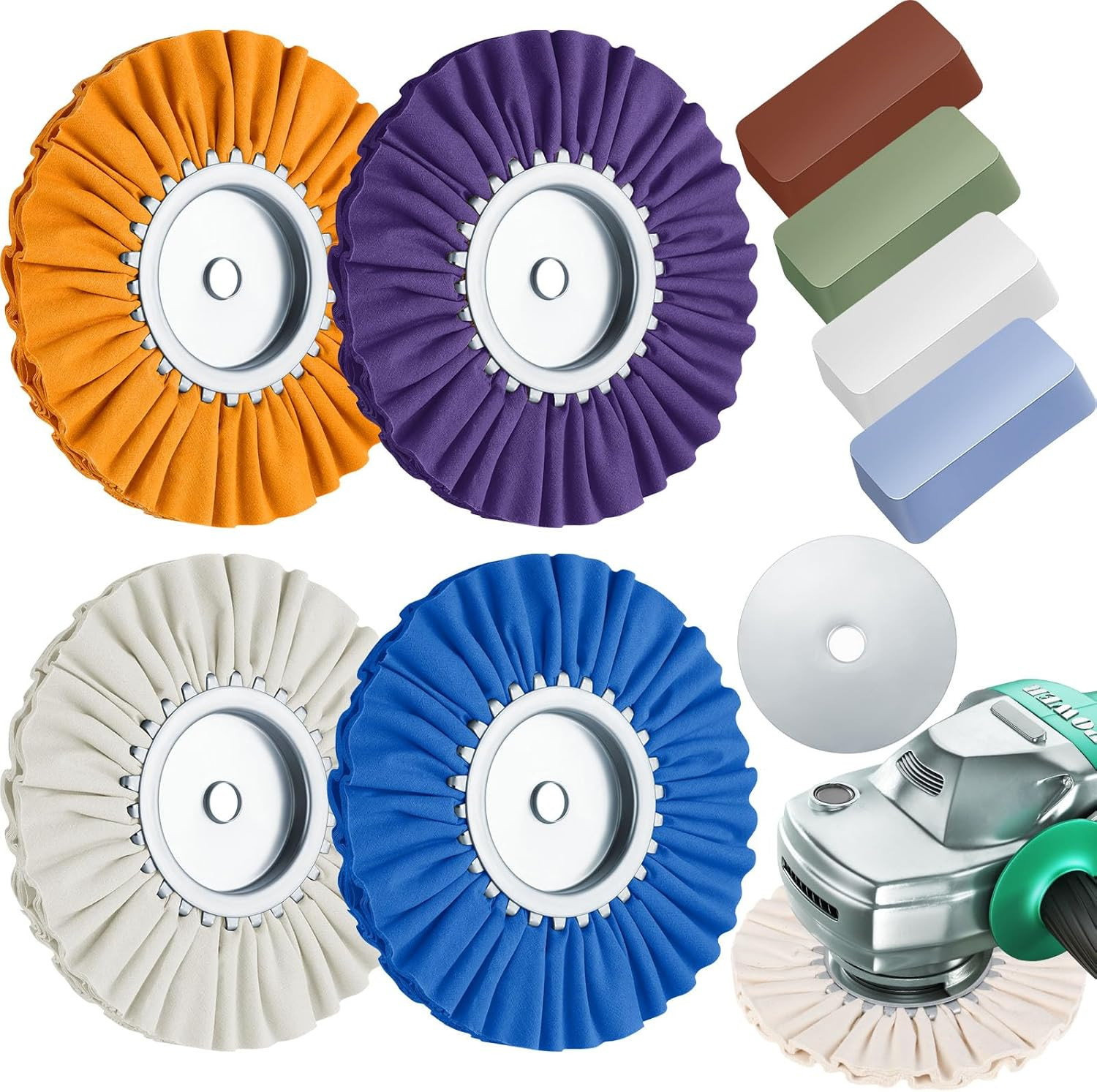 8 Pcs 8 Airway Buffing Wheel Aluminum Polishing Kit Safety Flange in Diameter 5/