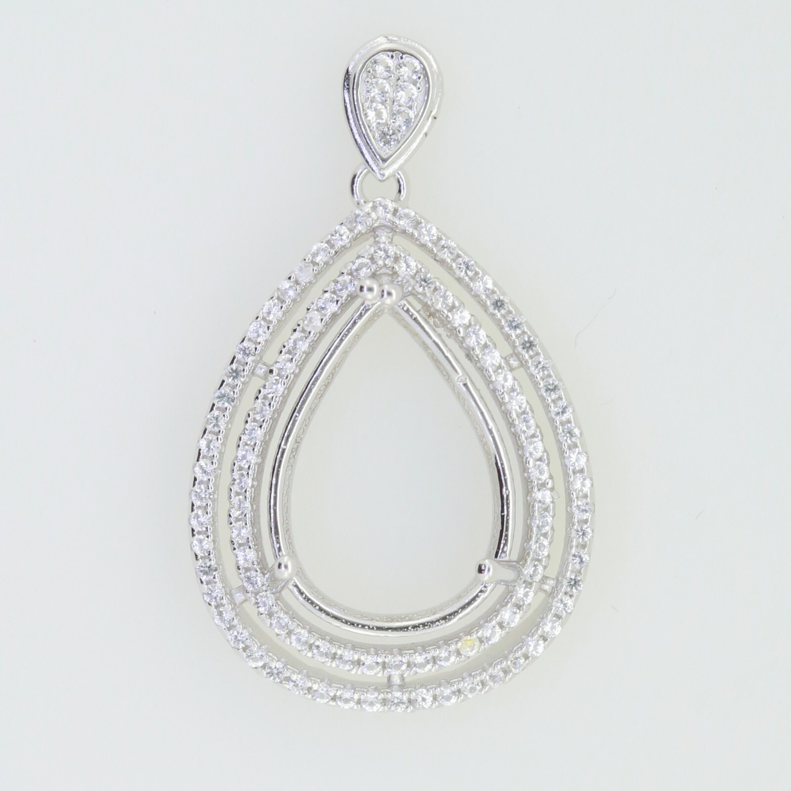 Sterling Silver Semi Mount Pendant Setting Pear PE 16x12mm W/ White Topaz