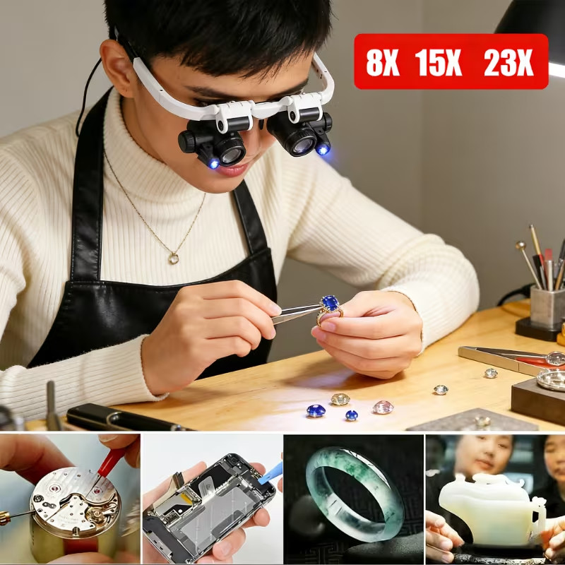 Head-mounted LED Magnifying Glasses ~ Great for Coin Collectors, Watches~ 8X-23X