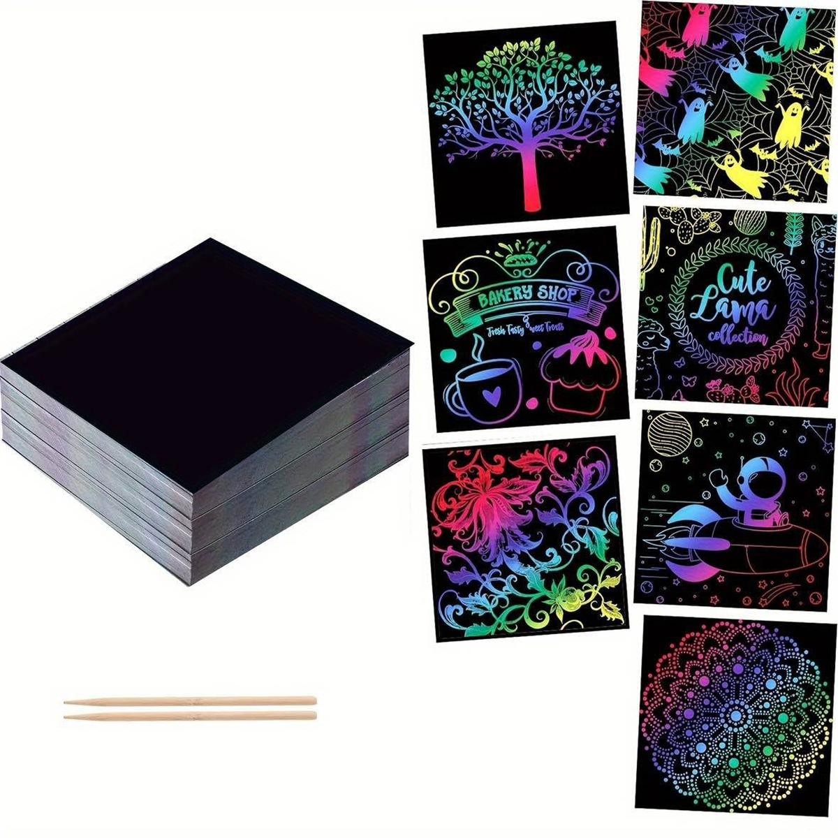 100pcs Scratch Paper Art Set Scratch Off Rainbow Magic Paper with 2 Bamboo Stylu