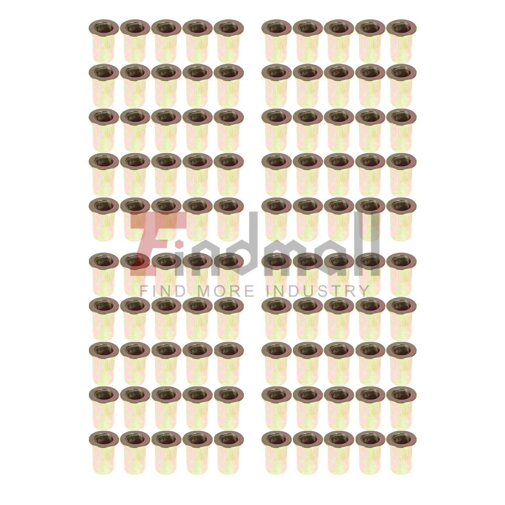 Carbon Steel M6 Metric Rivet Nut Flat Head Threaded Insert Nutsert 100 Pack