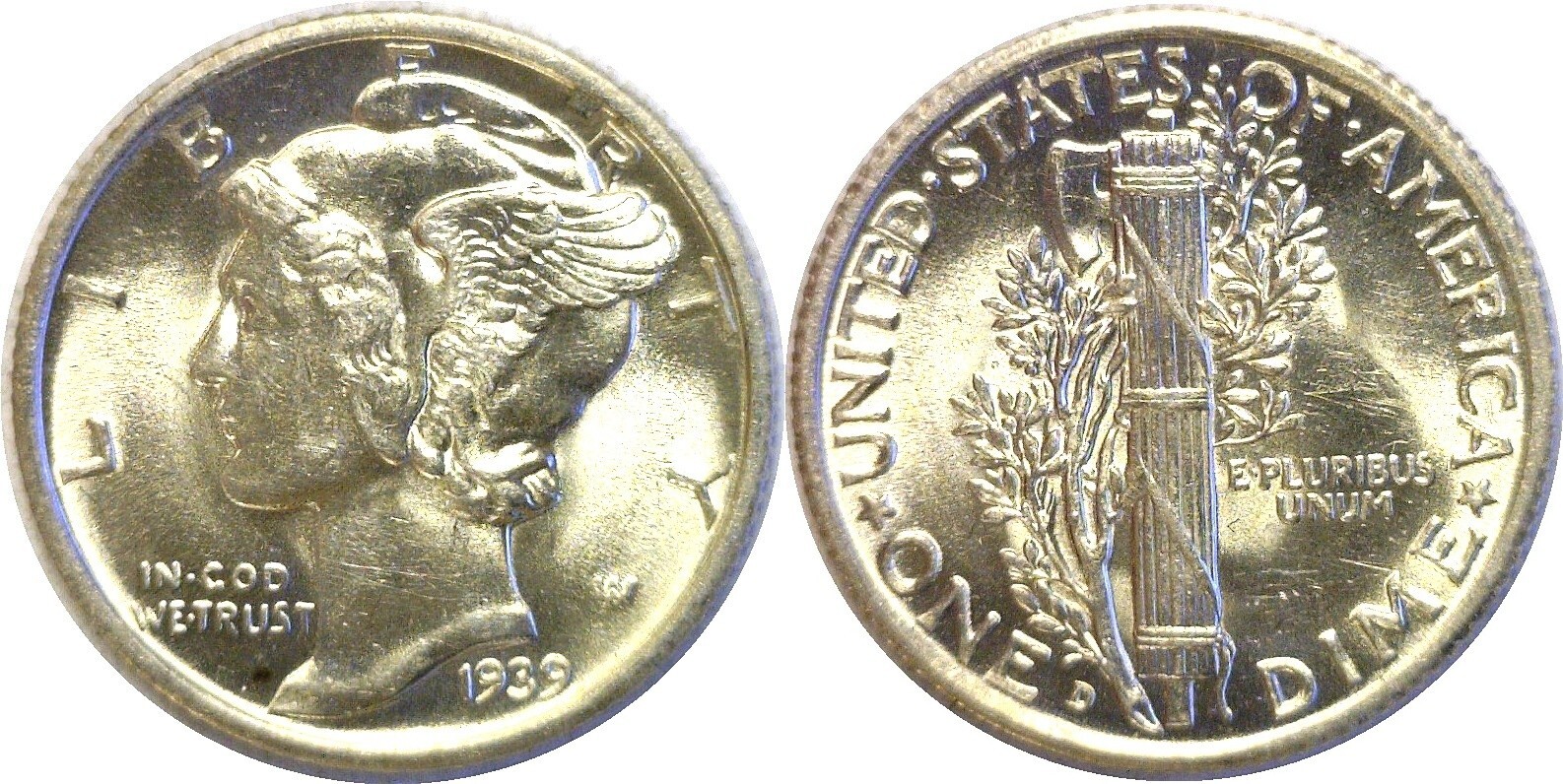 1939-D 10C Mercury Dime Silver Uncirculated