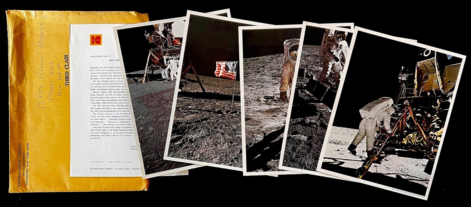 1969 Set of 5 Colorama Photos by Kodak of Lunar Landing w/ Letter & Envelope