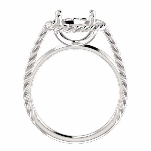 Sterling Silver Round Cut Solitaire Ring Setting - Classic Rope Lasso Style Ring