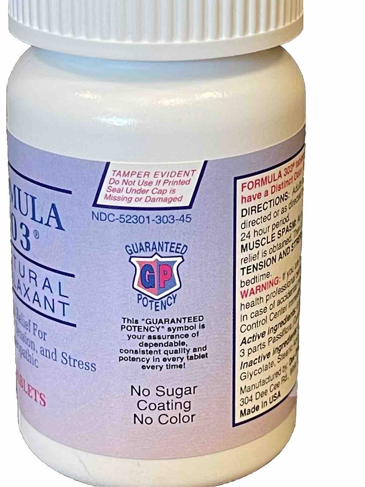 Formula 303 Maximum Strength Natural Muscle Relaxant Spasms Cramps 60Tb Ex06/29