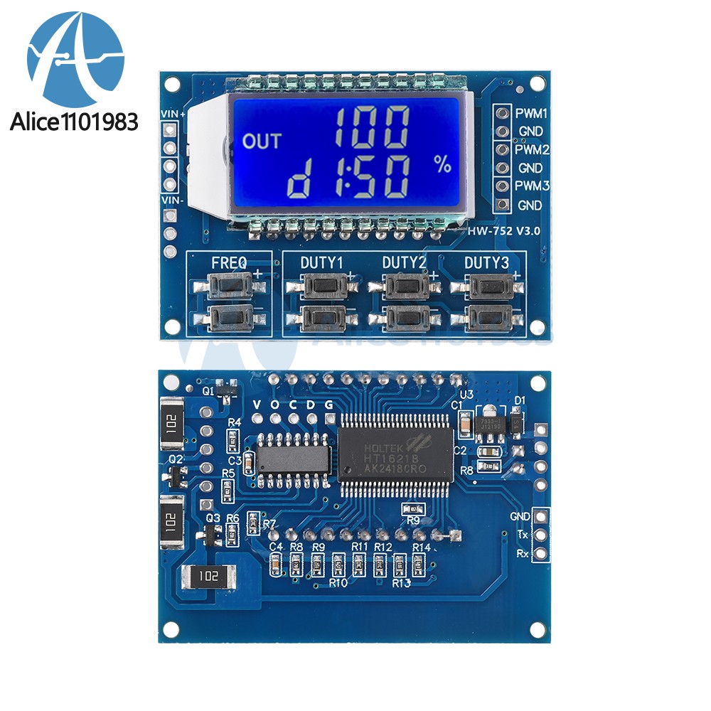 Signal Generator 3 Channel PWM Pulse Wave Frequency Duty Cycle Adjustable