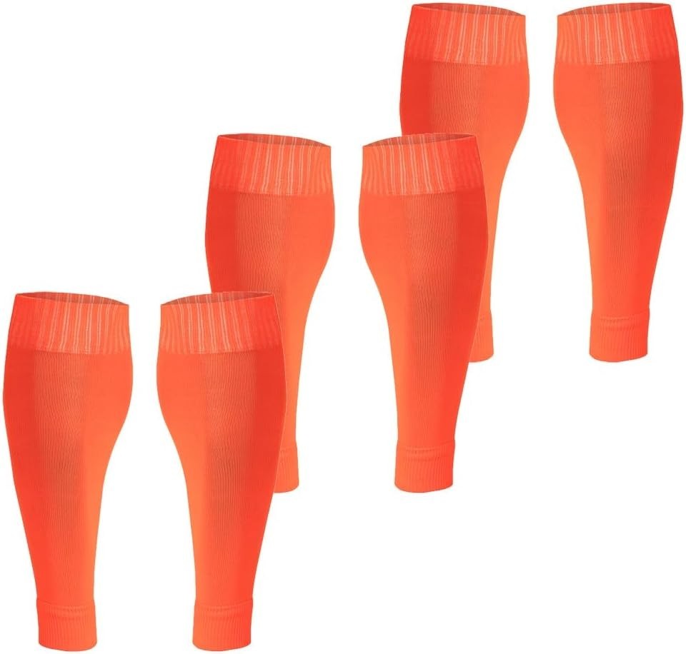 Fitliva Leg Sleeves Grip Socks Alternative to Long Sports Socks 3 Pk Neon Orange
