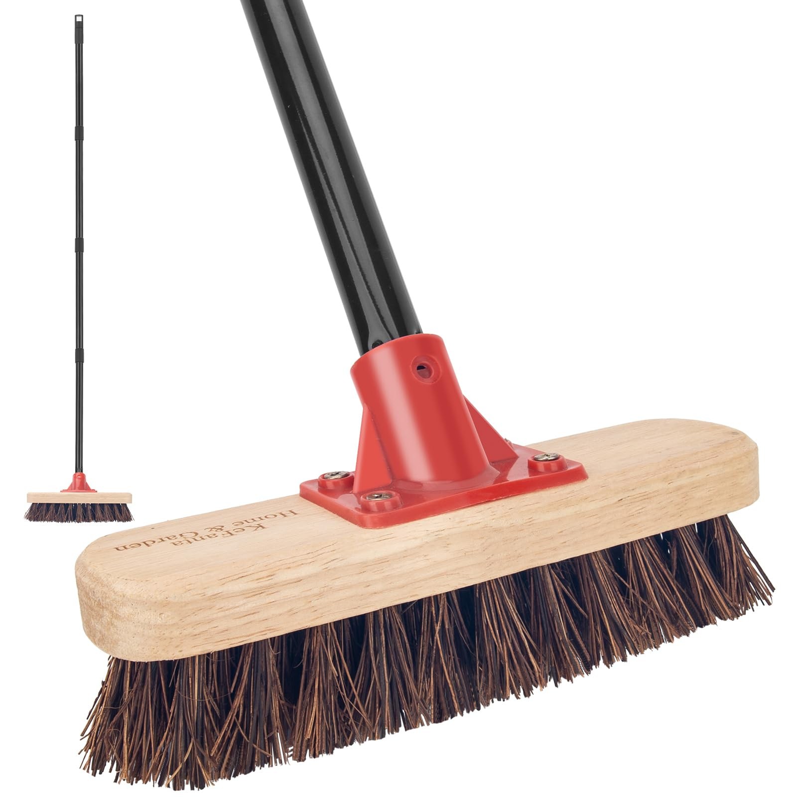 Deck Brush with Long Handle, 52'' Palmyra Bristle Scrub Broom for Boat, Wood