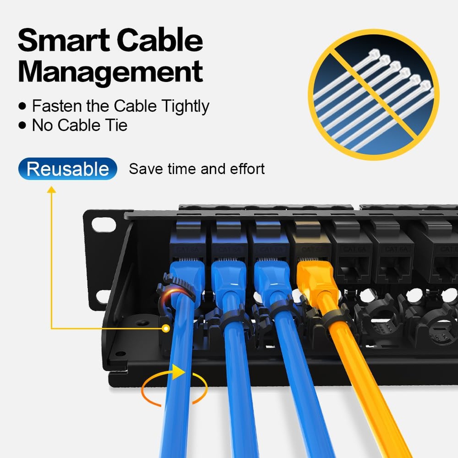 24 Port Patch Panel RJ45 Patch Panel CAT6a Keystone UTP with Smart Cable Mana...