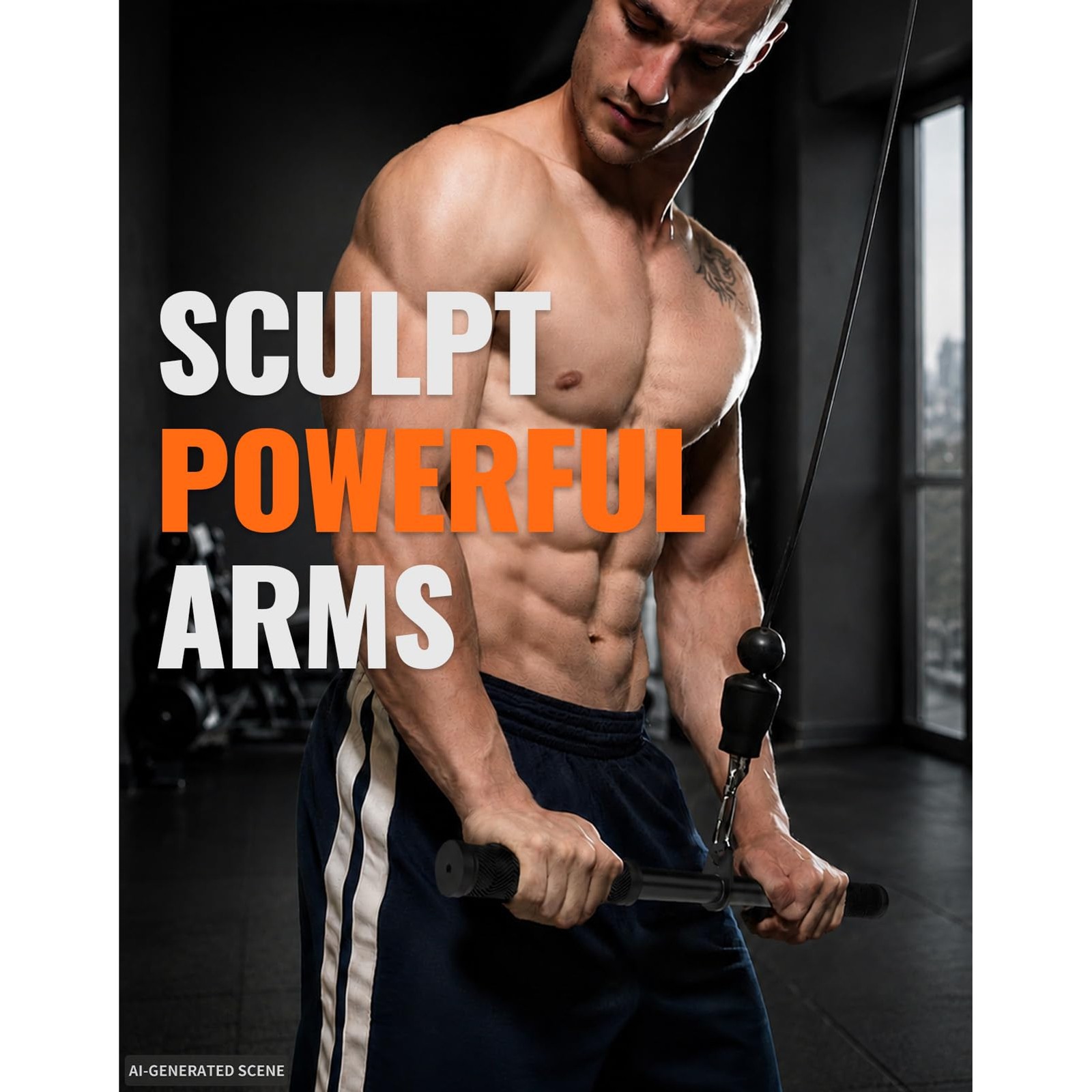 Straight Bar Cable Attachment, Non-Slip Tricep Bar for Tricep Pull Down, LAT Pul