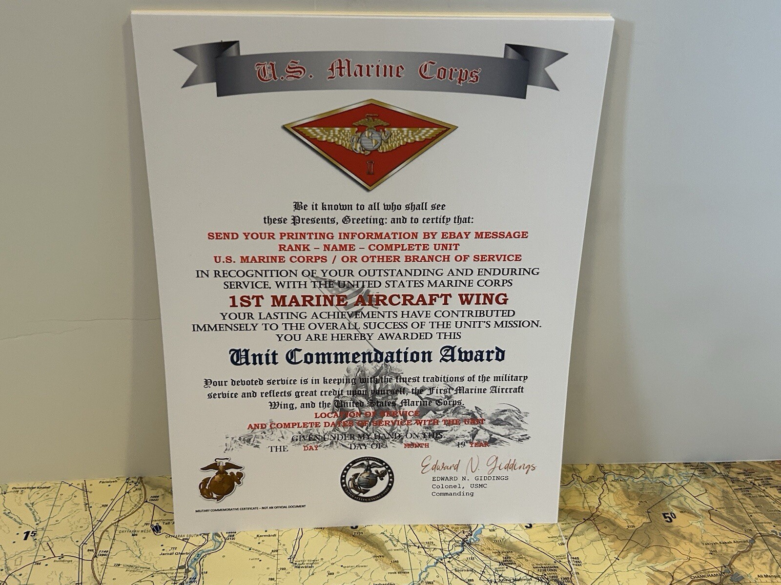 U.S.M.C. / 1ST MARINE AIRCRAFT WING - UNIT COMMENDATION AWARD CERTIFICATE