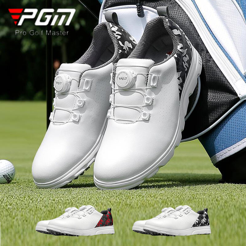PGM Men Waterproof Knob Buckle Golf Shoes Male Camouflage Print Non-Slip Sneaker