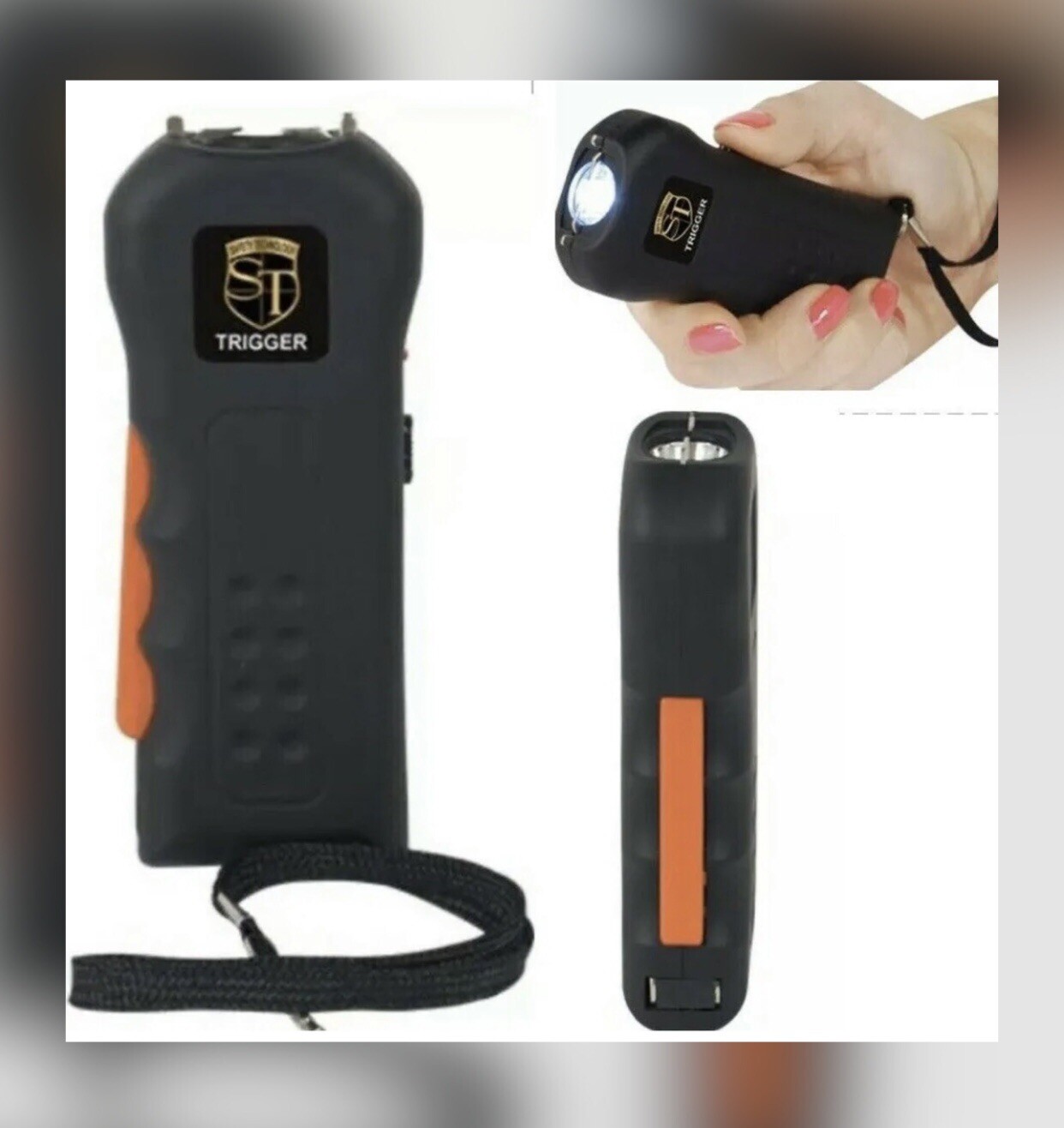 POWERFUL SQUEEZE POLICE Defense Black Stun Gun Rechargeable LED FLASHLIGHT w/Pin