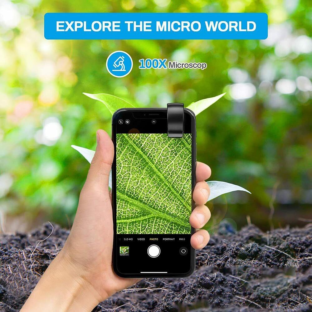 Pocket 100X Microscope Lens Mobile Phone High-Magnification LED Light For iPhone