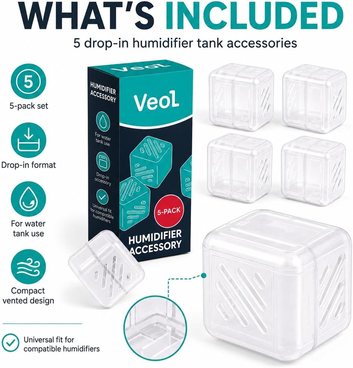 Essential Humidifier Cartridge Refills 5-Pack - Fits Multiple Models Easily