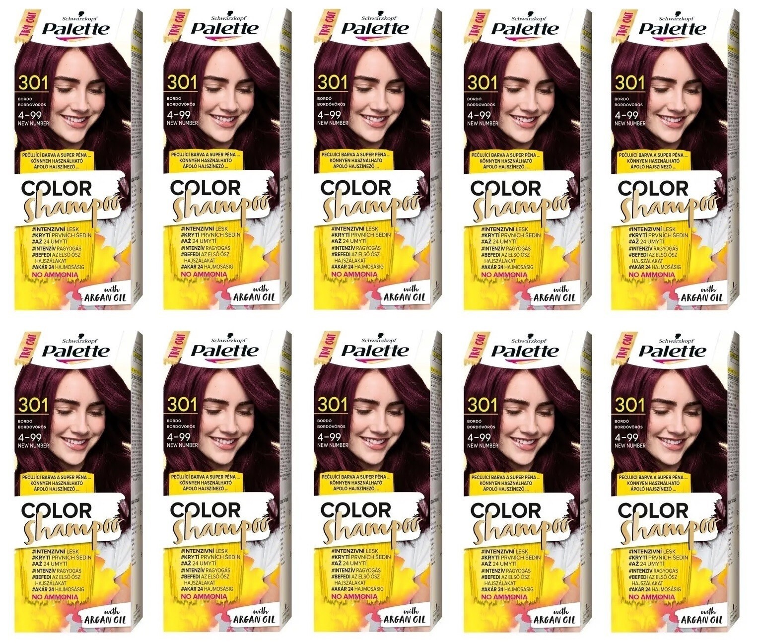 10x Schwarzkopf Palette Color Shampoo Hair Color 4-99 (301) Burgundy Red
