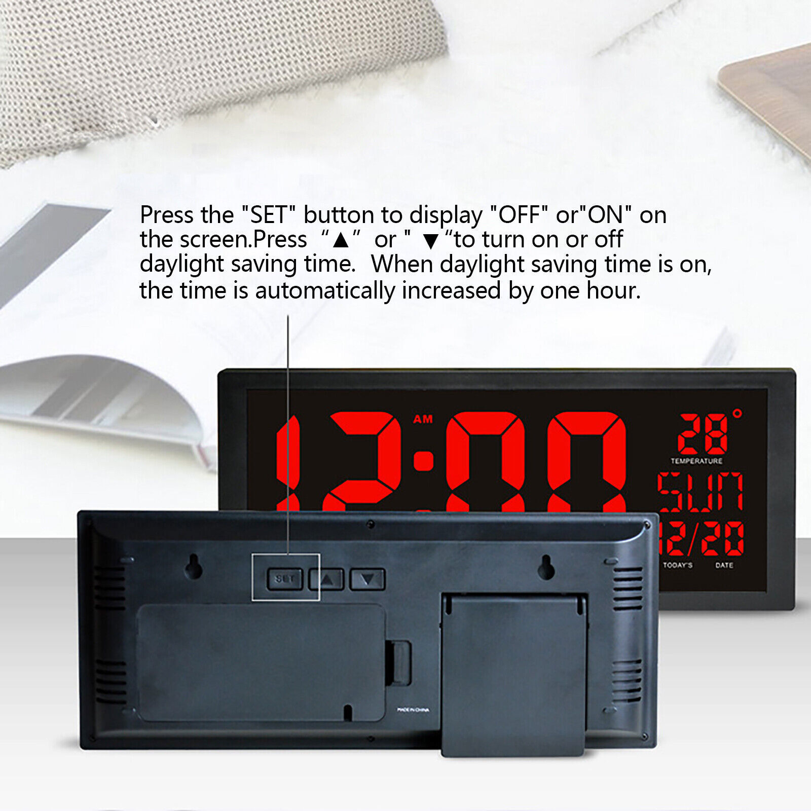 Large Digital LED Wall Clock with Time, Date, Day, and Temperature Display