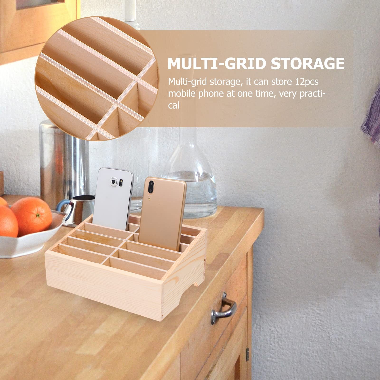 Cell Storage Box Cell Storage Box 12- Grid Wooden Mobile Desktop Organizer fo...