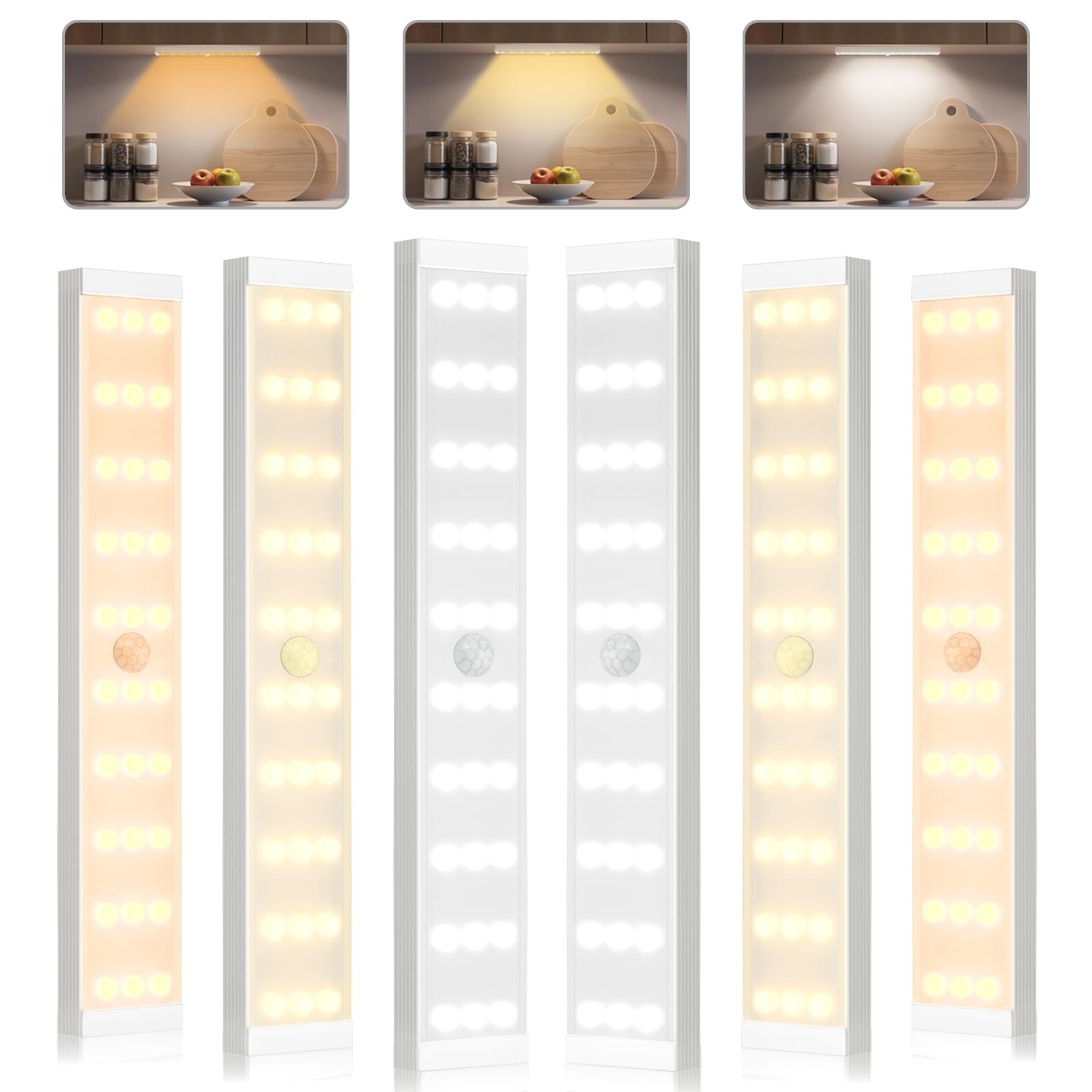 Under Cabinet Lighting, 6Pack Motion Sensor Light Indoor with 3 Color Temps, ...