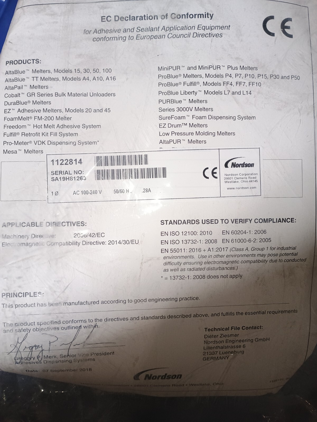 Nordson Fulfill 1122814 Parts and Accessories