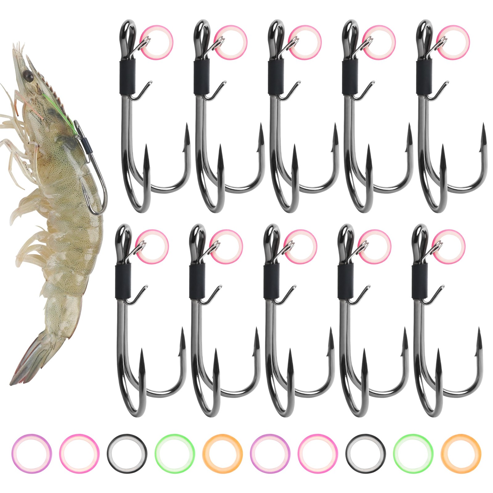 Live Shrimp Hooks, 10pcs Double Fishing Hooks Shrimp Hooks Live Bait Holder H...