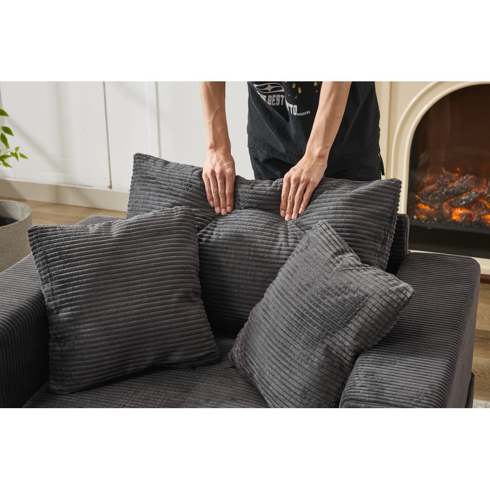 Modern Chaise Lounge Chair w/ Ottoman Sleeper Sofa Bed Dark Gray Corduroy