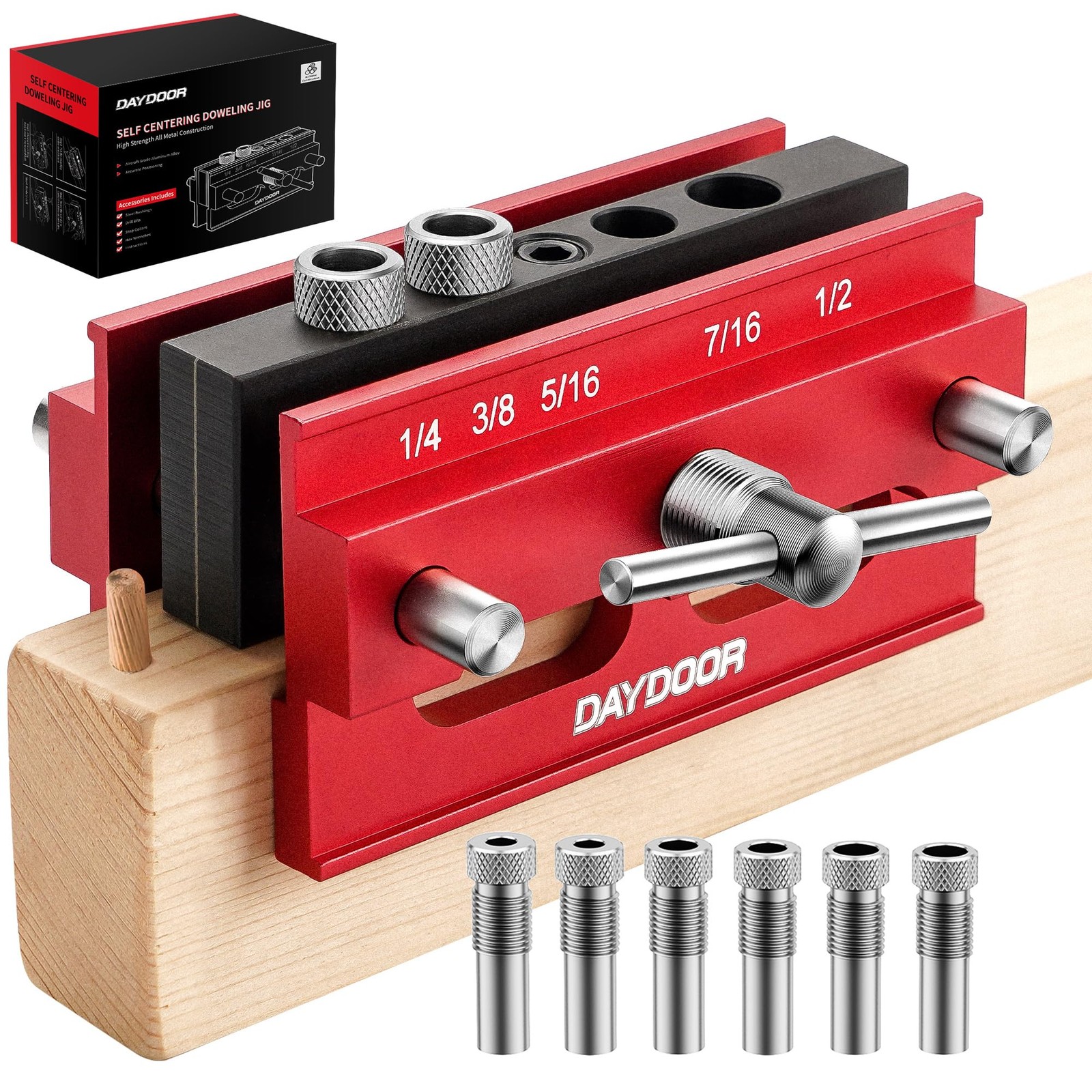 2.1 Self Centering Dowel Jig, Universal Capacity Doweling Jig & Drill Guide for