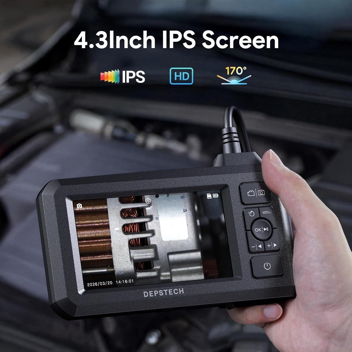 Dual Lens 1080P Inspection Camera with 4.3'' LCD - Waterproof Borescope