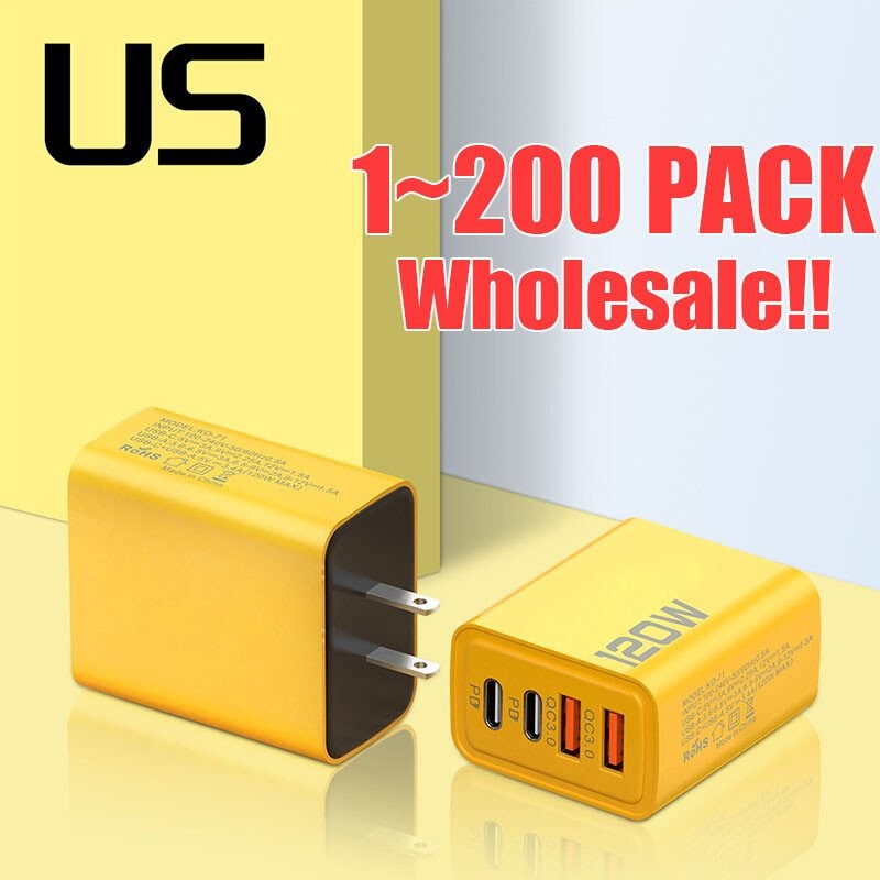 120W 4-Port USB C Fast Wall Charger Block For All Cell Phone iPad Lot