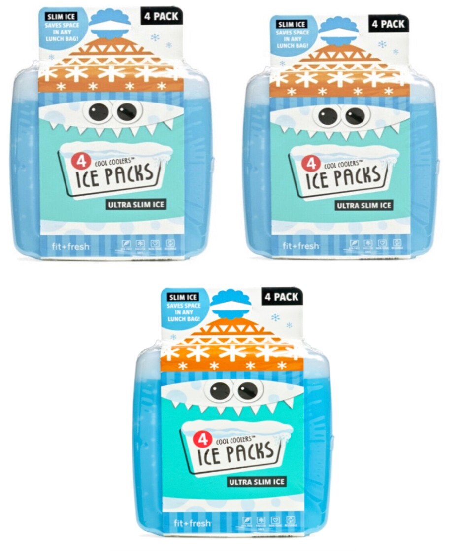 Lot of 3 Fit & Fresh Cool Ultra Slim Reusable Ice Packs for Lunch Bags Ttl 12PCS