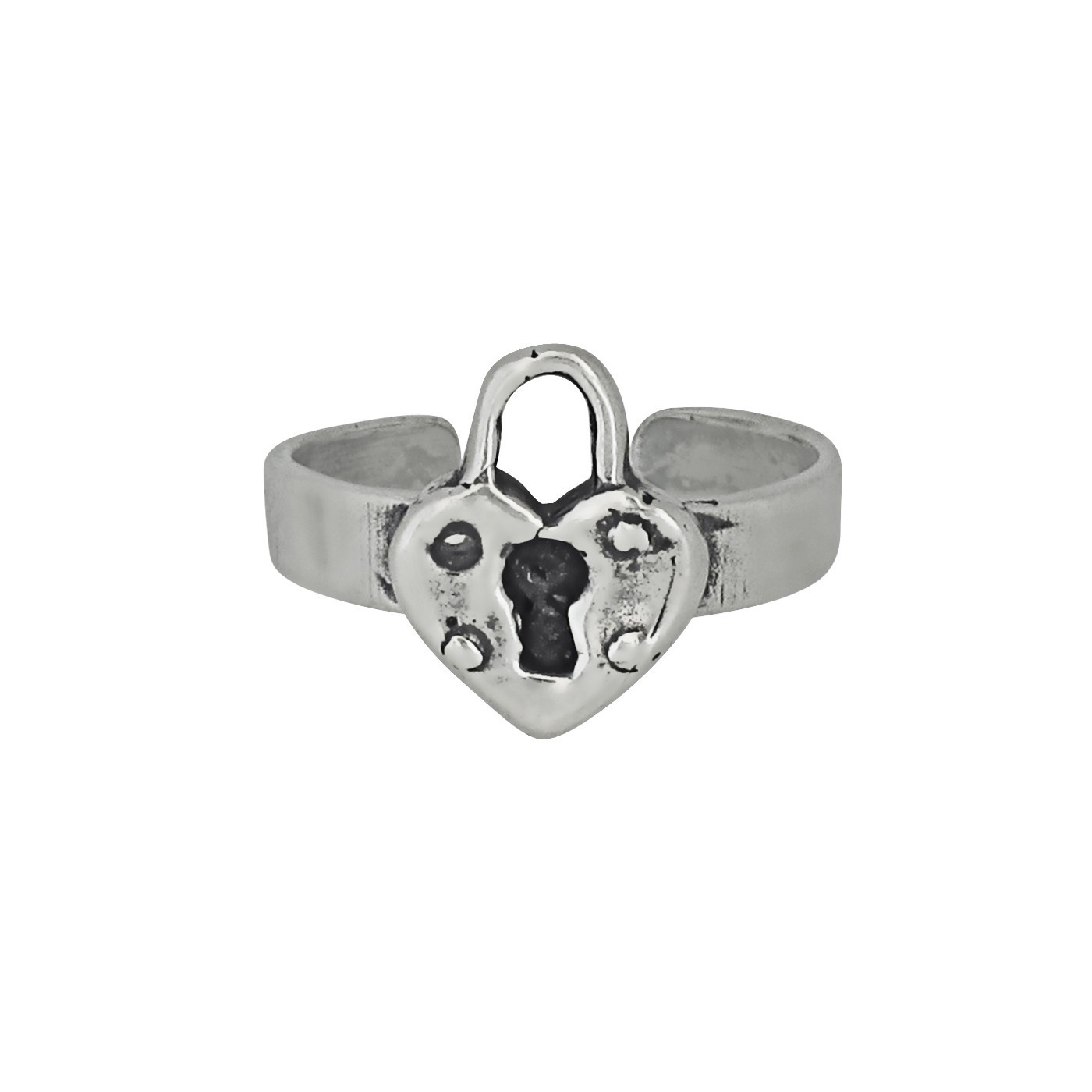 Sterling Silver .925 Lock Heart Toe Ring adjustable size Oxidized | Made In USA