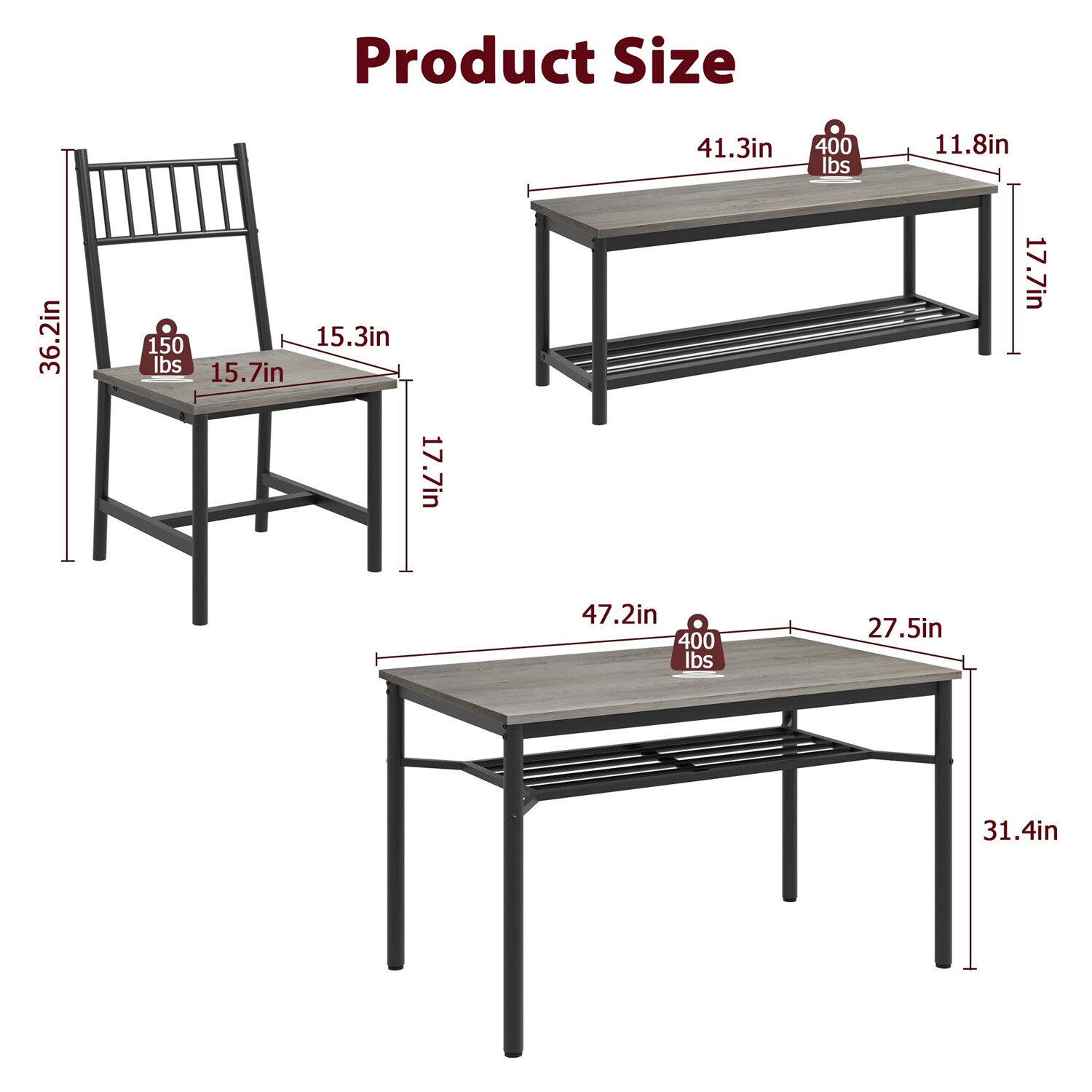 ✅Dining Table Set for 4 Kitchen Table and 2 Chairs with Storage Bench Dining Set